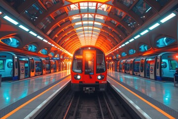 Red Train Arriving at a Modern Subway Station