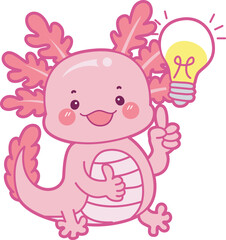 Illustration of cute axolotl activities icon.
Funny pink axolotl in daily routine stickers.