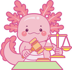 Illustration of cute axolotl activities icon.
Funny pink axolotl in daily routine stickers.