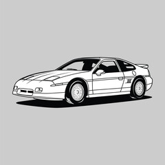 Black and White view car vector illustration for conceptual design