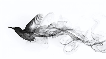 black smoke, white background, in the shape of bird