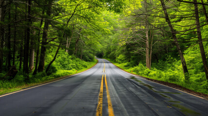 Obraz premium a beautiful asphalt road passing through green landscape, wallpaper, background 