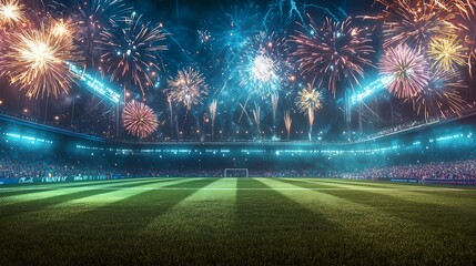 Fireworks Over Football Stadium.