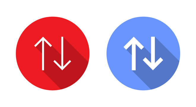 Arrows sort icon with long shadow. Item sorting button