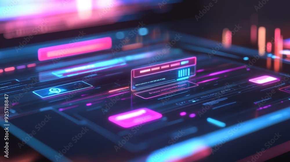 Poster futuristic 3d search engine interface with floating holographic search bars for advanced web browsin