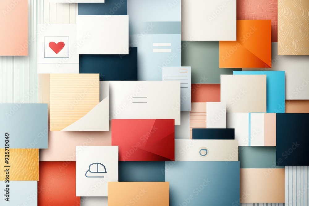 Poster fusion of scanned business cards and hand-drawn networking icons in auto-traced office interiors - v