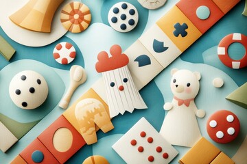 Wholesome Family Fun: Creative Vector Collage of Hand-Drawn Games and Board Game Scenes