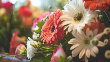 Funeral flowers presented upon a coffin at the event of someone's passing close-up