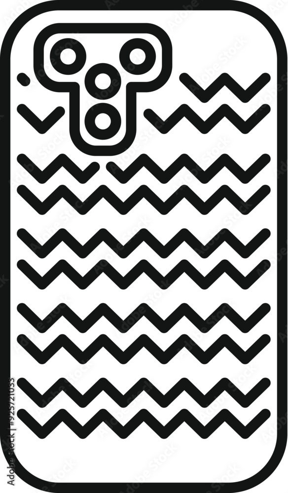 Poster line drawing of a smartphone case showing camera lens featuring zig zag pattern