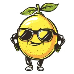 A cheerful cartoon lemon character wearing sunglasses and striking a confident pose.