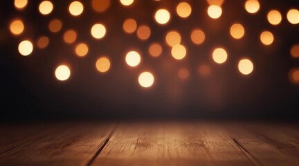 A dark background with soft, glowing bokeh lights in warm tones, creating a festive and dreamy atmosphere. Ideal for holiday-themed products or celebrations. Made with generative AI technology