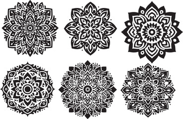 6 Mandala  Black and White Logo Vector Art – SVG Design.

This is a printable SVG design file. You can easily print on t-shirts, hoodies, mugs, bags, posters, walls, etc.
