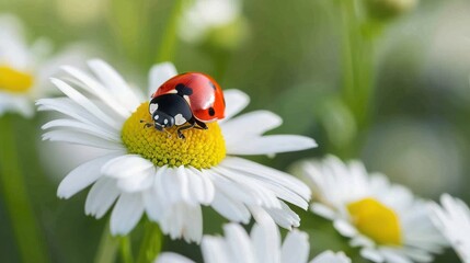 Ladybug on camomile flower. Ladybug on camomile flower.