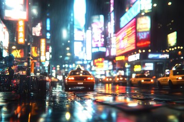 Nighttime Cityscape with Rain and Neon Lights