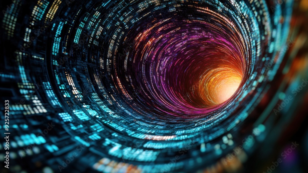Aufkleber data vortex search engine logo - concept of information retrieval centered around 3d symbol