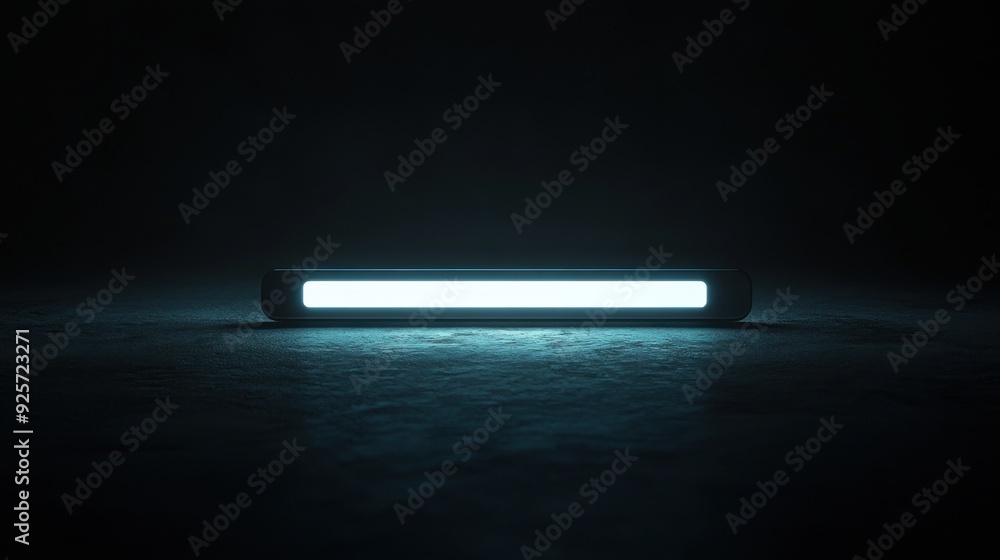 Poster illuminated 3d search bar in dark virtual environment symbolizing clarity and guidance for desired r