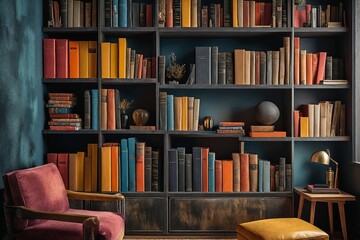 Library Study Room with Bookshelf and Armchair