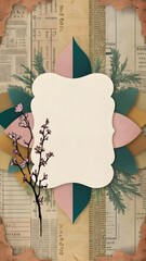 Vintage Scrapbook Torn Paper, decorated with retro flower and ripped newspaper in background, in Old and antique style