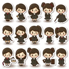 A collection of cute cartoon characters in graduation attire, showcasing various professions.