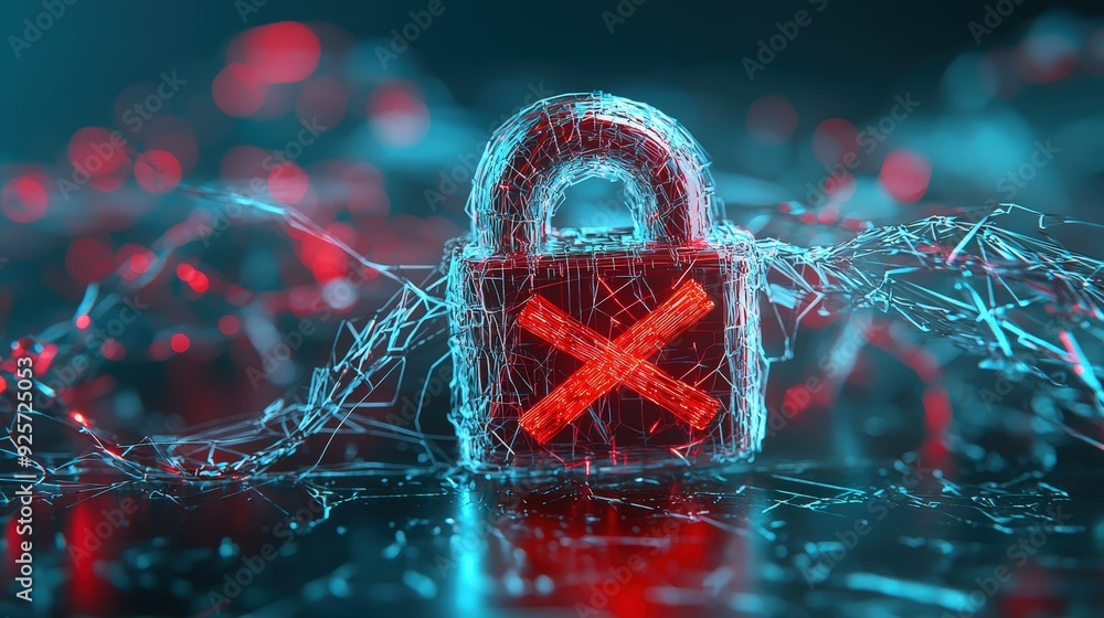 Poster a phishing website with a lock icon crossed out symbolizing insecurity