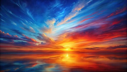 Fototapeta premium Sunset painting with red and blue background, sunset, painting, red, blue, sky, clouds, scenic, colorful, art, abstract, landscape
