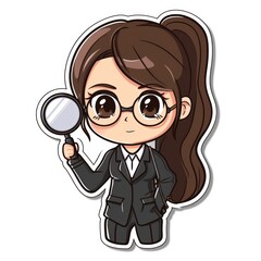 A chibi character in a suit holding a magnifying glass, representing investigation or analysis.