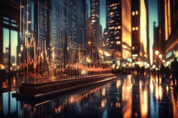 Fototapeta premium Financial District at Night with Data Visualization