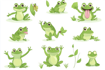 Cute frog characters set.