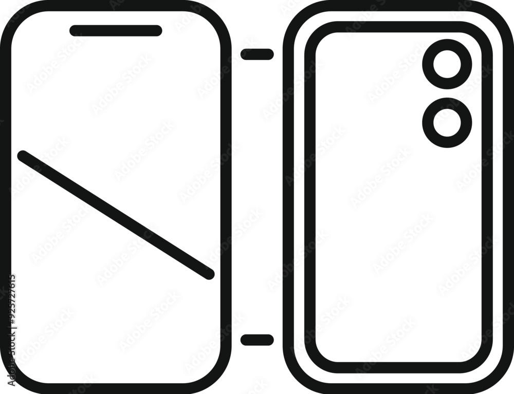 Poster folding smartphone touchscreen display showing front and back view outline icon