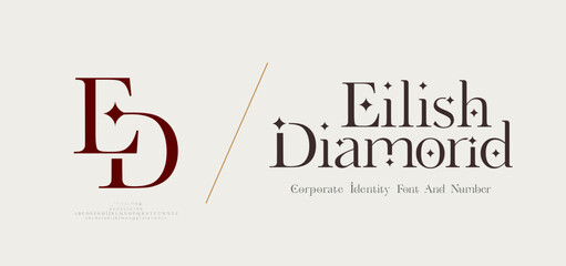 ED logo font and number. ci corporate identity modern luxury. Typography elegant beauty lettering serif italic fonts decorative brand wedding diamond jewelry logos. vector illustration