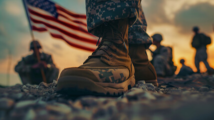 US Army soldiers on duty, Veterans Day concept background