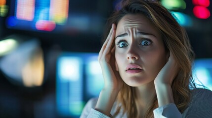Fototapeta premium Businesswoman worried about economic downturn in the office
