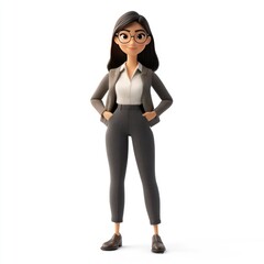 Fototapeta premium A stylized female character in business attire, exuding confidence and professionalism.
