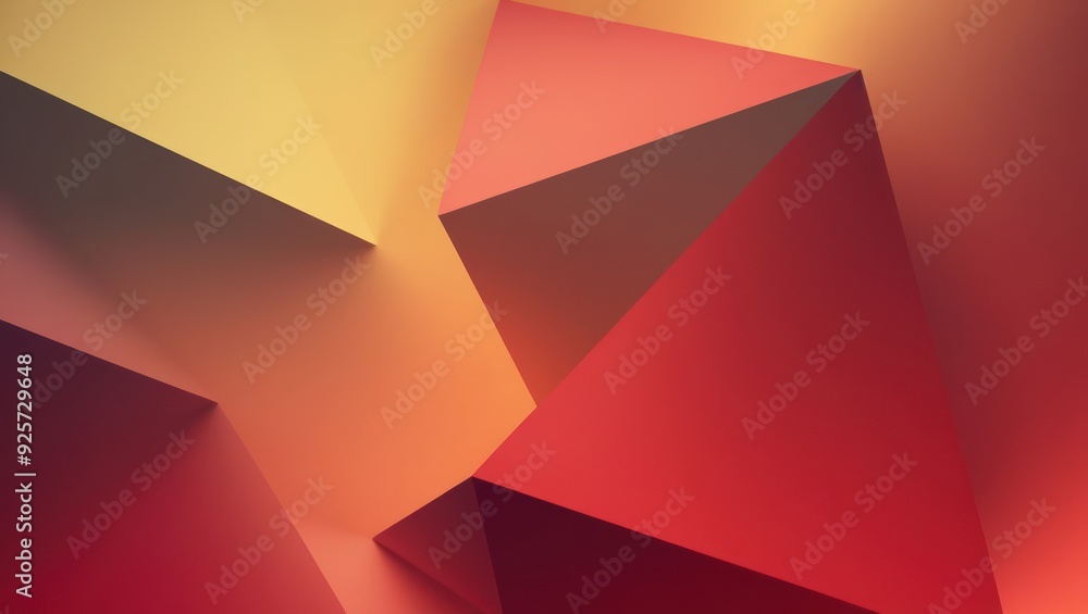 Poster vibrant abstract design featuring geometric shapes in red, orange, and yellow, creating a modern and