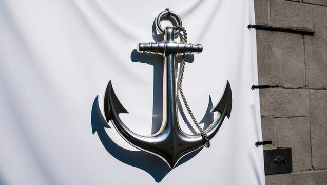 Metal anchor decoration against white background, symbolizing maritime strength and nautical heritage  Suitable for coastal decor and marine themed events