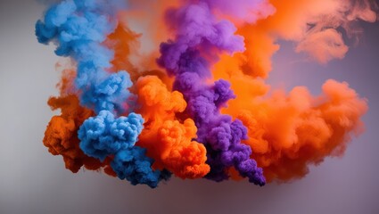 Fototapeta premium Vibrant smoke swirls in bright orange, blue, and purple hues, creating a dynamic and artistic atmosphere perfect for creative visual projects