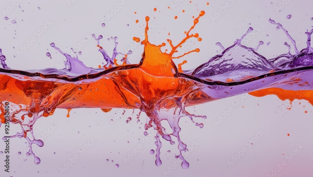 Poster vibrant splashes of orange and purple liquid create a dynamic and artistic visual ideal for use in d