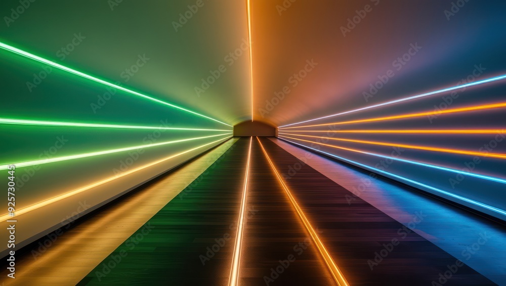 Aufkleber vibrant tunnel illuminated with colorful lights, creating dynamic perspective and modern atmosphere,