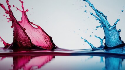 Fototapeta premium Colorful splashes of pink and blue water create a dynamic, artistic effect perfect for celebrations, events, or vibrant marketing materials
