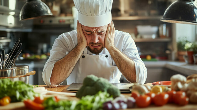 Cooking class food preparation chef culinary lesson recipeBusinessman stressed at his desk due to global recession