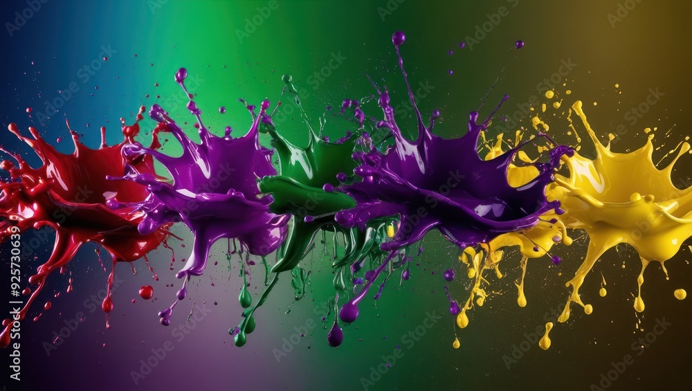 Poster vibrant splashes of paint in various colors creating a dynamic, artistic display perfect for creativ