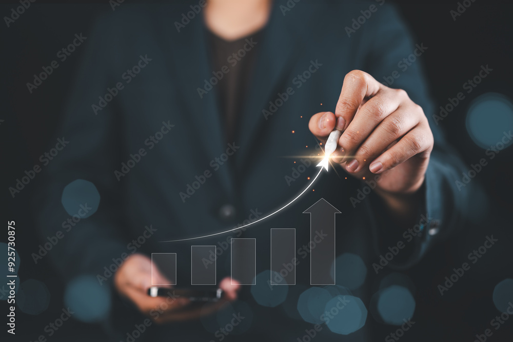 Poster strategic planner, analyst, investor, or trader analyzing data to increase profits and company growt
