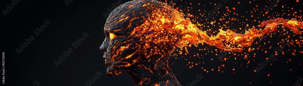Aufkleber a captivating abstract representation of a human figure with fiery elements, symbolizing transformat