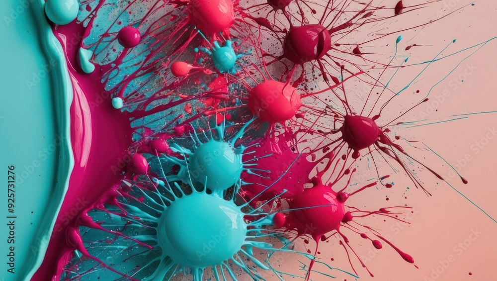 Poster vibrant paint splashes in bright colors create an abstract art piece, highlighting creativity and ar