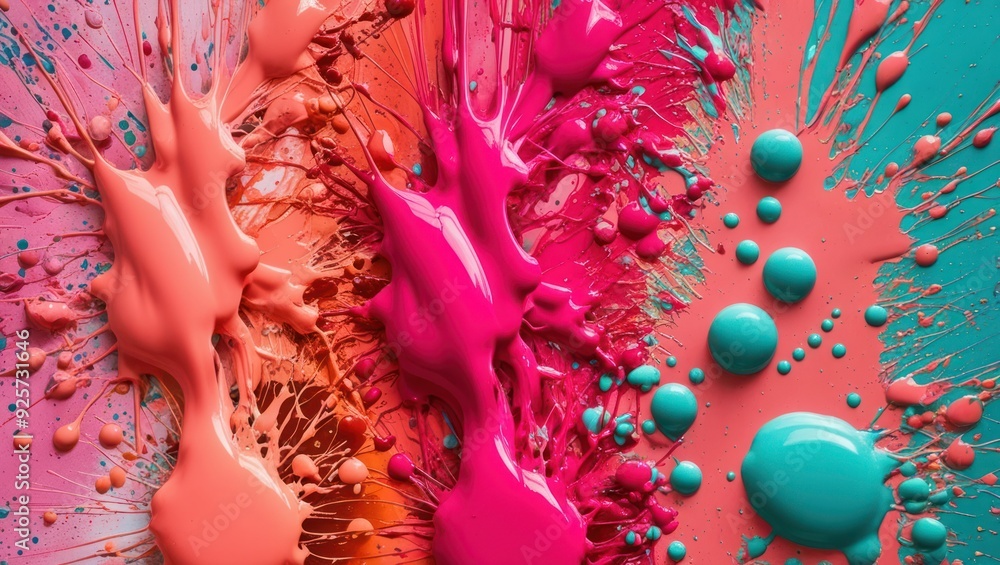 Poster vibrant splashes of paint creating dynamic abstract art, emphasizing creativity and artistic express