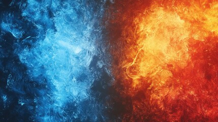 Fototapeta premium Fire meets ice contrast: An abstract depiction of fire and ice colliding, showcasing a mix of rich colors and dramatic contrast, with space for text or design elements.