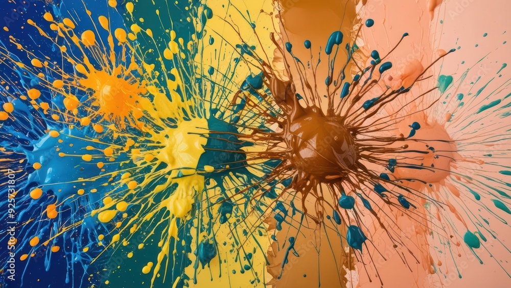 Poster dynamic splash of vibrant colors on a canvas, showcasing artistic expression and creativity, ideal f