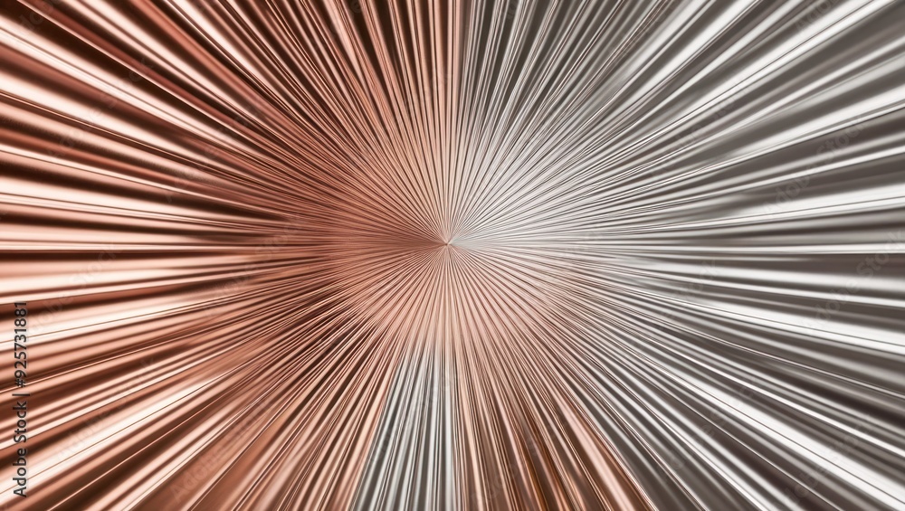 Poster dynamic abstract design featuring rays of metallic texture in a spiral pattern, blending warm copper