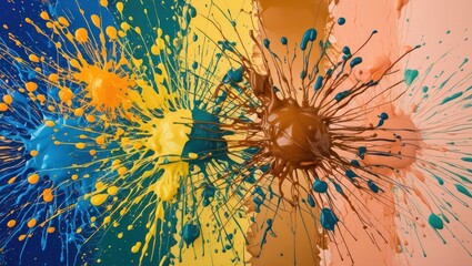 Dynamic splash of vibrant colors on a canvas, showcasing artistic expression and creativity, ideal for art projects or design themes