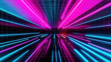 Obraz premium Futuristic neon lights create a vibrant, immersive atmosphere, evoking a sense of motion and energy in a digital space